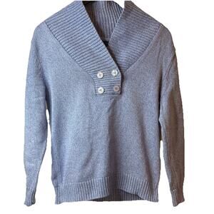 Karen Scott Women 100% Cotton Long Sleeve V-Neck Pullover Sweater Blue Size M